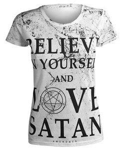 bluzka damska AMENOMEN - BELIEVE... (OMEN124DA WHITE ALLPRINT BLACK)